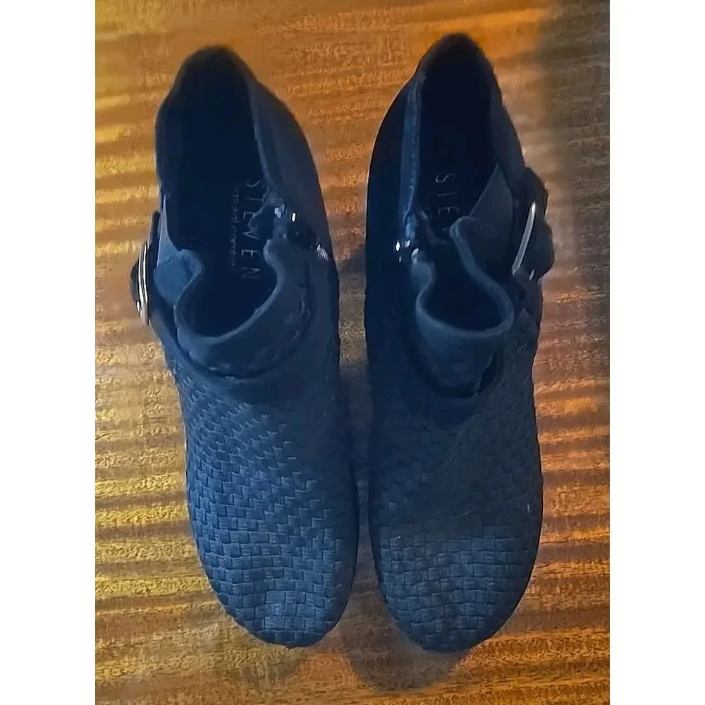 Steven By Steve Madden Womens Ella Shoes‎ Bootie Black Woven Heels Size 10